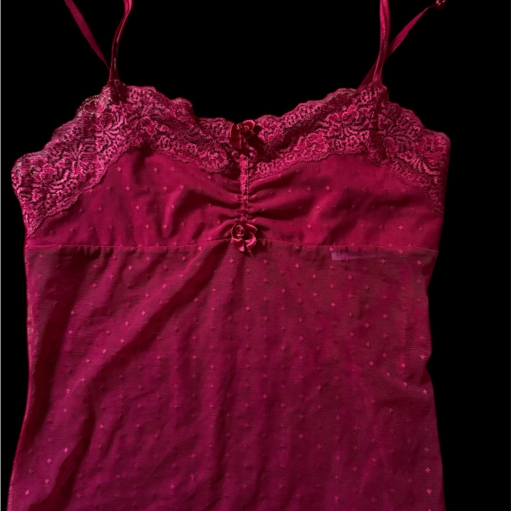 Vassarette Red Chemise with Lace Trim and Adjustable Straps